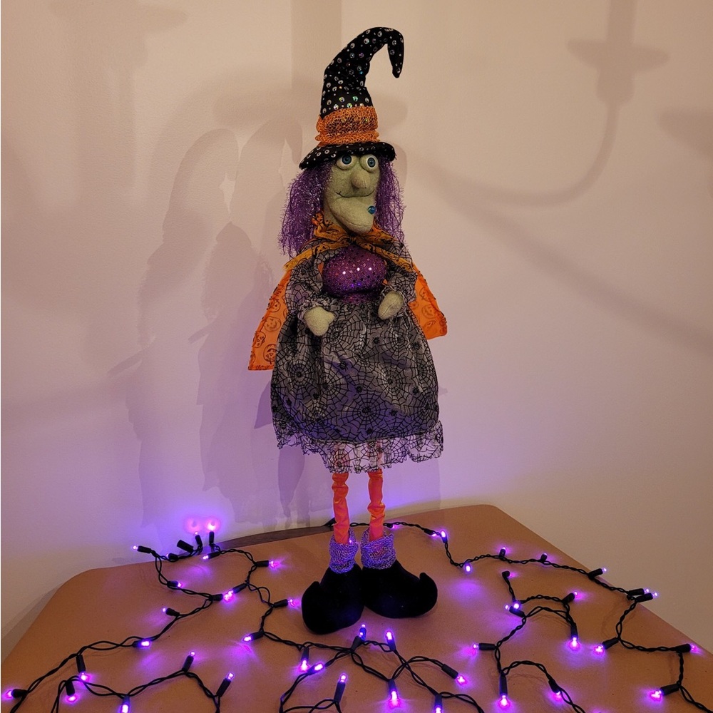 Witch, Brightly Colored, Adjustable Legs Plus 3 Strands of Purple Lights